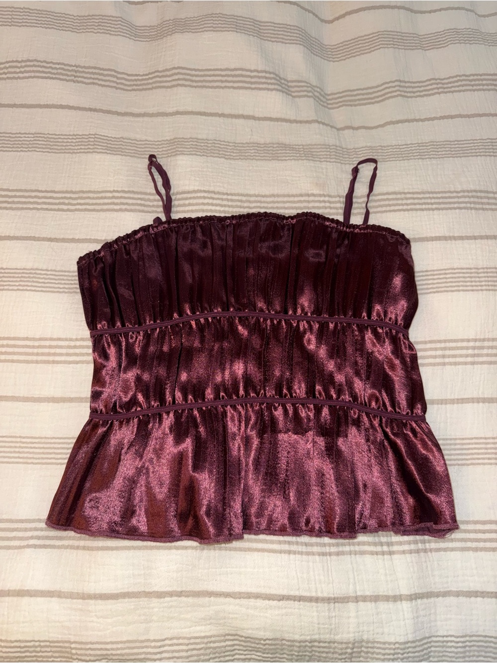 Satin Peplum Cami Tank Top in Burgundy